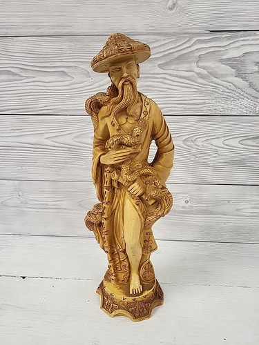 Oriental man carved resin - resin, 10"