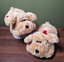 M&S Women Ladies Vintage Dog Slippers Size UK 5/6 Pound Puppy Red Bows Scruffy