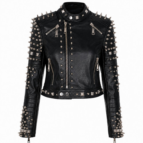 Black leather studded spiked - studded,