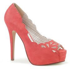 UK 6 PinUp Couture Bella 30 Coral Faux Leather 5.25" Heel Platform Peep Toe Pump