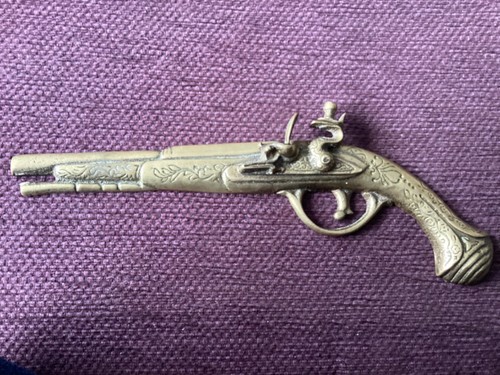 Brass flintlock pistol - flintlock,
