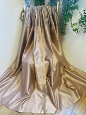 Mink Brown Embroidered Trimmed Top Faux Silk Eyelet Curtains Each 46Wx72D Sheen