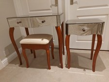 Silver Mirror Dressing Table, Stool And Bedside Table with Drawers