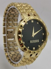Vtg Versus Versace Gold Tone 6½" Bracelet Black Face Unisex 35mm Quartz Watch