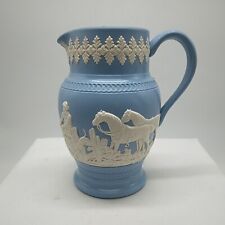 Dudson Hanley - Blue & White Jasper Ware Jug Small Pitcher Country Hunting Scene