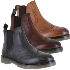 Mens Frank James Classic Dealer Chelsea Leather Brogue Boots Sizes 6 to 12