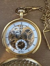 Woodford Gold tone  Full Hunter skeleton Pocket Watch with Chain