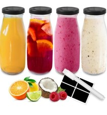 volila Glass Milk Bottles - with Lids 250ml Black - 4 Pack 