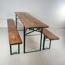 VINTAGE INDUSTRIAL GERMAN BEER TABLE BENCH SET SANDED & WAXED GDN FURNITURE TEAK