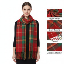 Miss LuLu Women's Warm Christmas Scarf Red Plaid Long Shawl with Tassels Winter