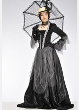 Adult Womens Luxe Black and Grey Victorian Lady Fancy Dress Costume DRESS ONLY