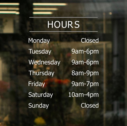 Opening hours simple - opening, |