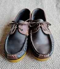 Deck Shoes Men's Boat shoes Blue & Brown Leather Lace Up. UK 8 Sterling & Hunt.