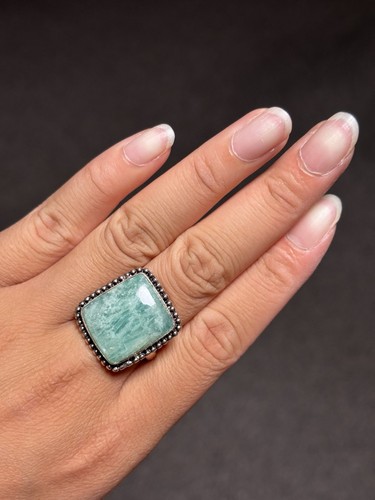 Silver plated amazonite square - silver,