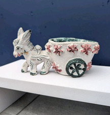 Vintage 1950s Donkey Pulling Cart Figurine Statue Ornament Made In Italy Pottery