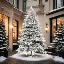 7FT Large Artificial Christmas Tree Snow Flocked Hinged Bushy Xmas Tree Decor UK