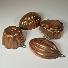 4 Vintage Copper Jelly Moulds