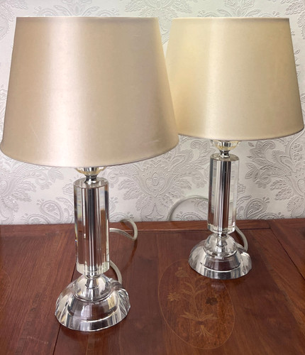 Pair homebase cut glass table - pair,