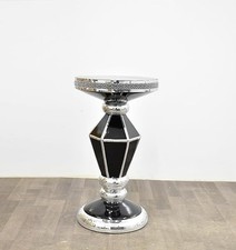 Crystal Side Table Black Hexagonal Column Base Greek Pattern Mirror End 60x40 Cm