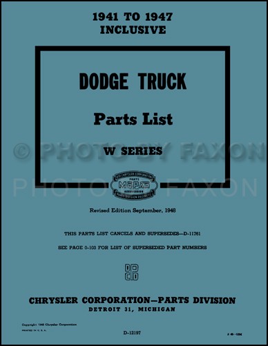 Dodge truck parts book - dodge, 1941