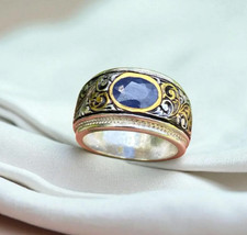 Natural Sapphire Ring For Men, Gold Plated Blue Sapphire Stone 925 Silver Neelam