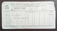 1892 London Brighton & South Coast Railway Hayling Island to Havant Way Bill