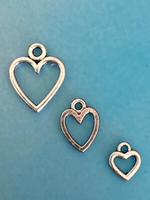 Tibetan Alloy OPEN small HEARTS Charms Pendant Antique Silver 3 sizes available