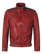 Men's Bomber Real Leather Jacket Red Black Biker Motorcycle Blouson Style Jacket