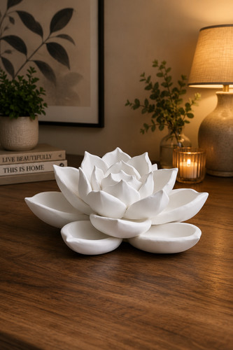 White lotus flower sculpture - white,