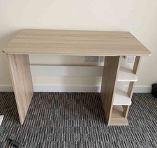 White Oak Computer Desk with 3 Tier Shelves Home Office Study Table Workstation