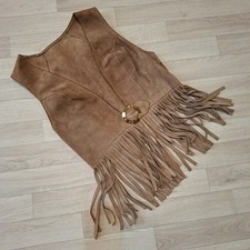Womens Size Small Vintage Suede Fringed Waistcoat Cowgirl Bohemian