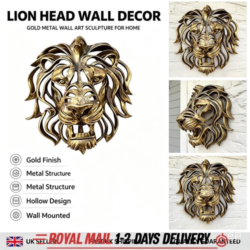Lion head gold wall sculpture - wall,