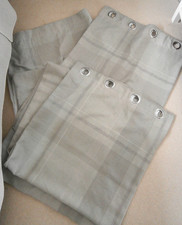 Heritage Woven Check Neutral Greens Eyelet Curtains 86" d x 54"w each Curtain