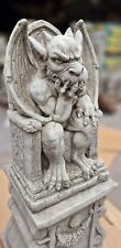 Horned Devil on Pedestal – Gothic Concrete Garden Statue Ornament Sculpture