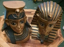 2 X  Egyptian Busts , Pharaoh Tutankhamun, Egyptian King, Queen. Resin 