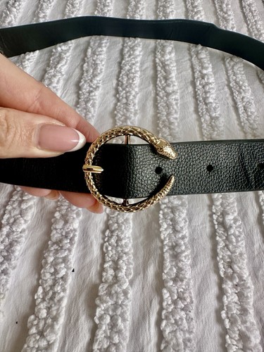 Black faux leather belt gold - faux,
