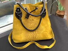 DESIGNER SHOULDER BAG REAL SUEDE MUSTARD YELLOW ITALY BNWOT VGC STUNNING
