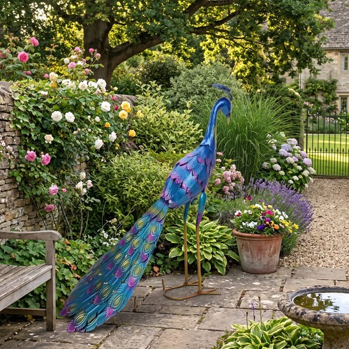 Metal peacock statue lifelike - statue,