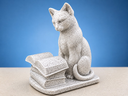 Cat reading statue cute - cat,