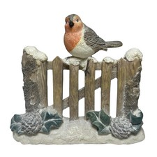 Robin Bird Ornament Resin Freestanding Festive Winter Christmas White Glitter