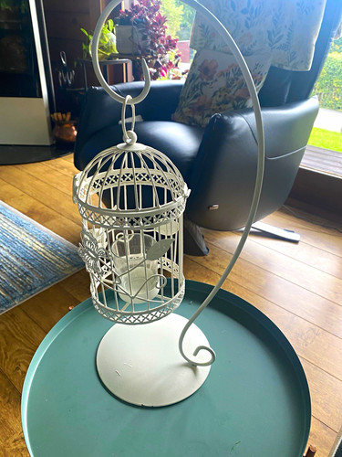 White metal birdcage tea - birdcage,