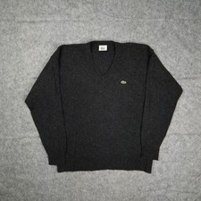 Lacoste Jumper Mens Medium Charcoal Grey Wool V-neck Sweater