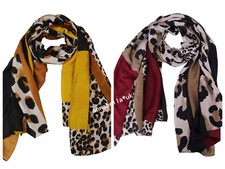 UK Women Leopard Print Animal Scarf  Mustard Yellow Red Black Scarves Shawl Wrap