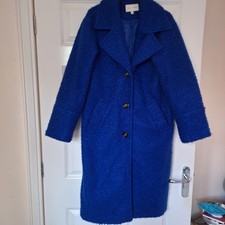 Ladies Navy Blue Love And Roses Teddy Coat Size 10. Warm Cosy Long Winter Coat