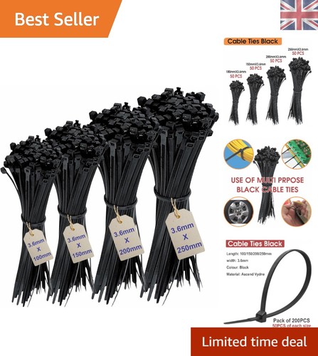 Durable black cable - ties, set