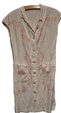 Vintage 40s/50s White Shirtwaist Dress Peach Floral Embroidery Cap Sleeve