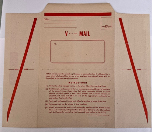 Original wwii mail form - original, v-mail