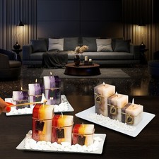 NEW GIFT SET WITH 3 SCENTED AROMATIC MOOD WAX CANDLES GLASS PLATE STONES CANDLE