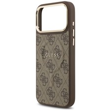 Guess PU Leather 4G Gold Frame Case with MagSafe for iPhone 17 Pro Max Brown