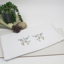 White Vintage Bolster Pillow Cover.  Hand Embroidered Both Ends. 46 x 128cm.